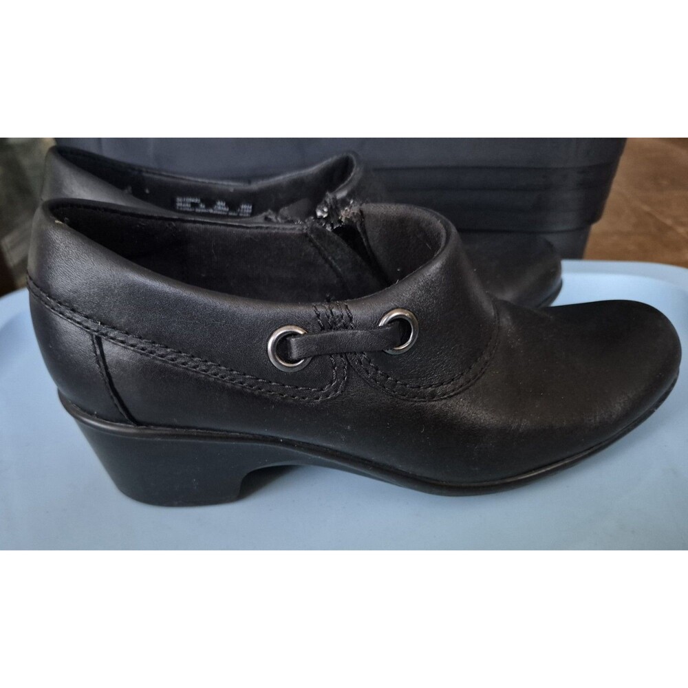 Clarks Collection Heeled Comfy Shoes Black Leather  Women 8 M